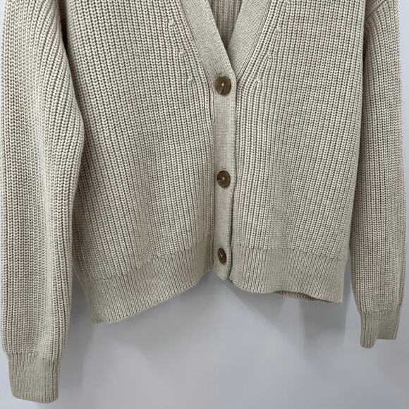 Quince XS 100% Organic Cotton Fisherman Boxy Cropped Cardigan Speckled Beige - Picture 7 of 11
